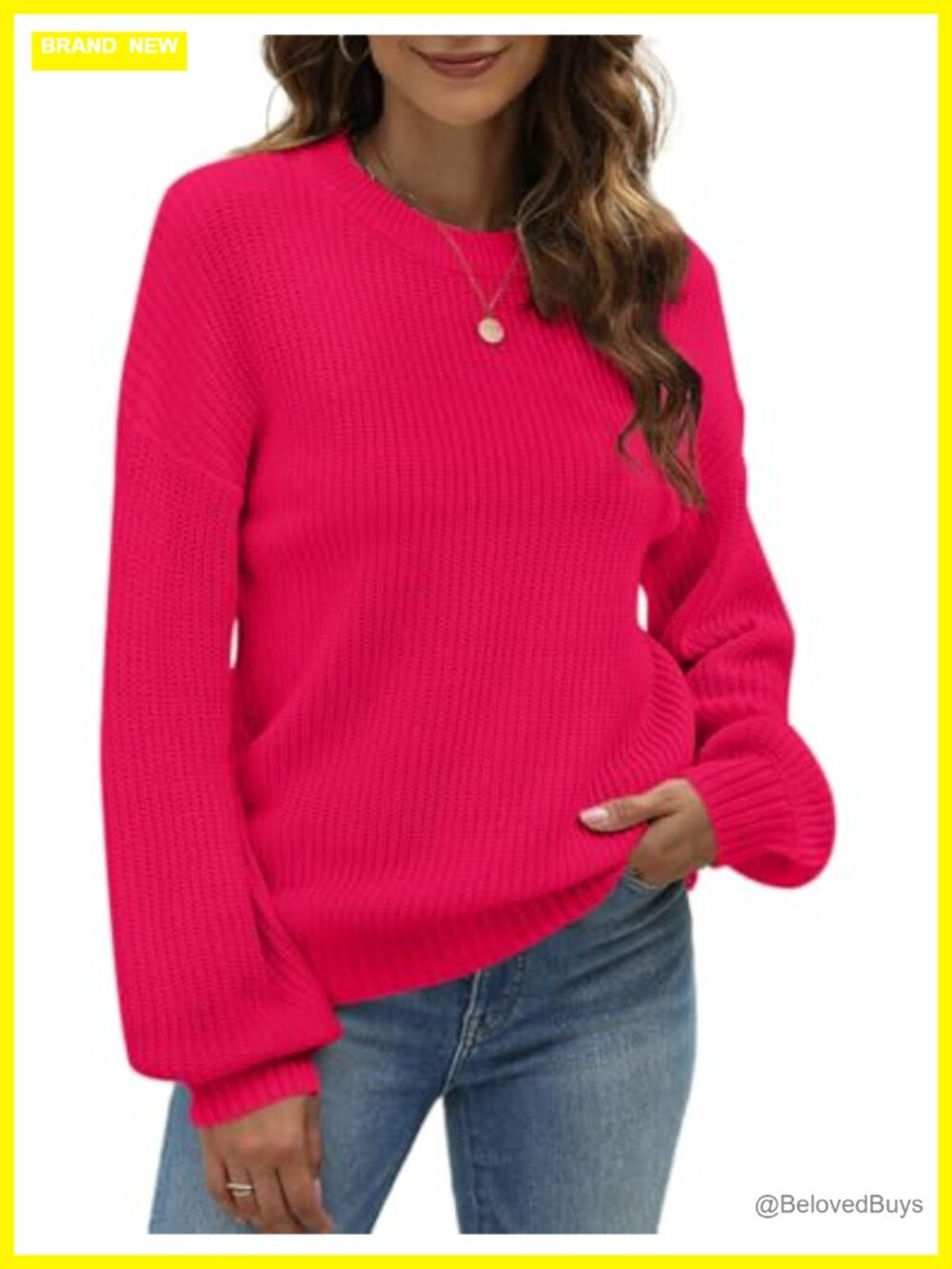Women Long Sleeve Chunky Knit Pullover Sweater Loose Fit Crew Neck Acrylic